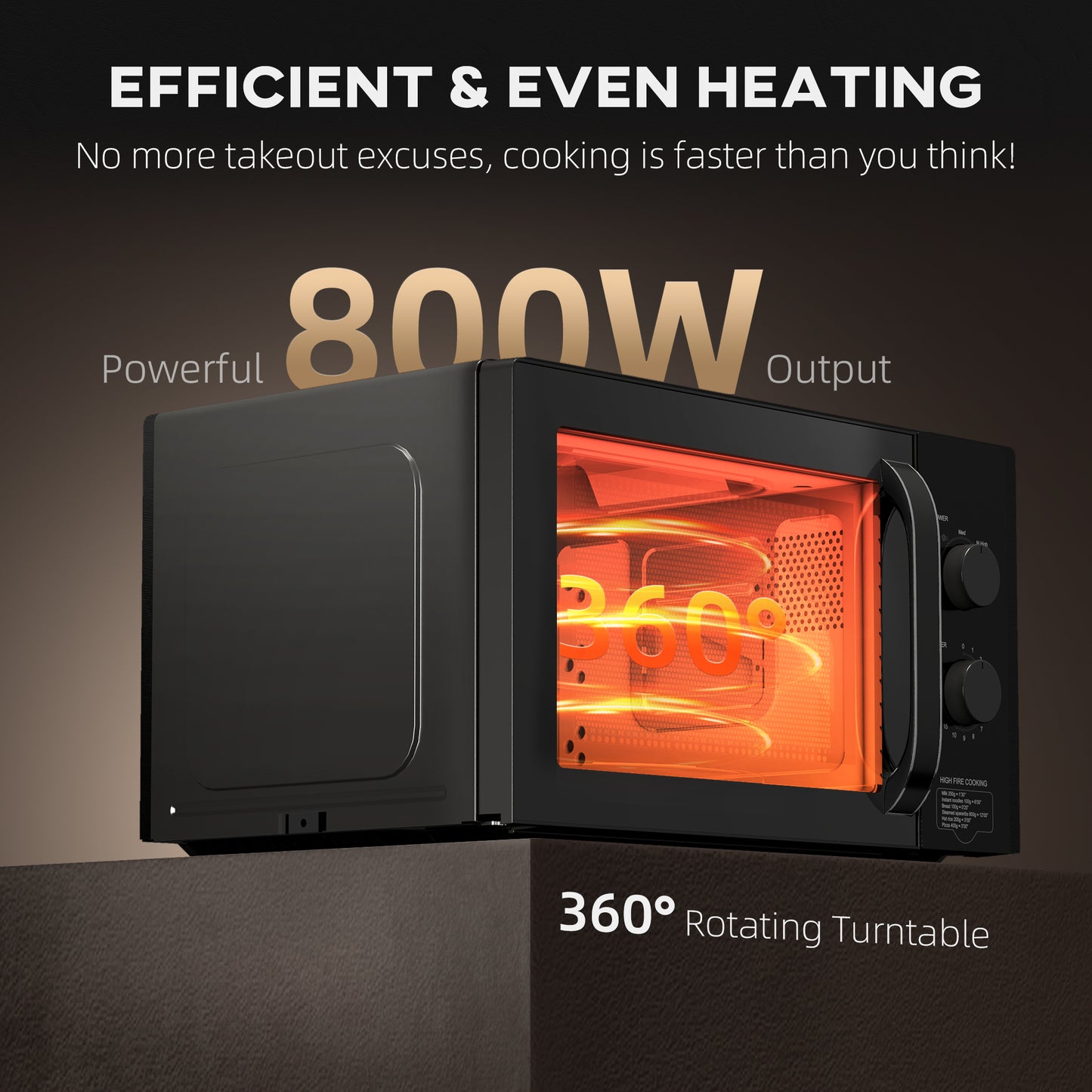 23L 800W Microwave Oven, Solo Manual Microwave with 5 Power Levels, Defrost, 60 Minutes Timer, Clock, Easy Clean, Small Black Microwave