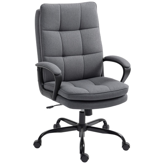 Double Padded Linen-Look Office Chair - Charcoal Grey/ Light Grey