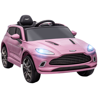 Licensed Aston Martin DBX Licensed Battery Powered Kids Electric Car, 12V Kids Ride on Car w/ Lights, Music Horn, White / Pink