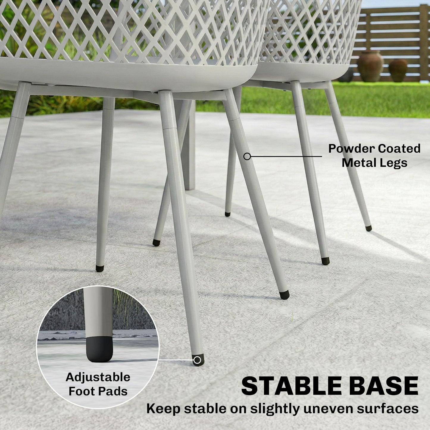 Set of 4 Garden Dining Chairs | Diamond Cut-Out Back | Armrests | Anti-UV PP | 120kg | Grey