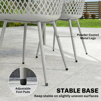 Set of 4 Garden Dining Chairs | Diamond Cut-Out Back | Armrests | Anti-UV PP | 120kg | Grey