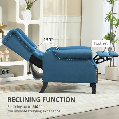 150° Reclining Vintage Retro Old Style Armchair, with footrest - Blue