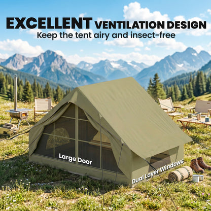 Inflatable Camping Tent | 2-4 Person | 5-Min Setup | Waterproof Oxford | Level 4 Wind | 300x210x190cm | Army Green