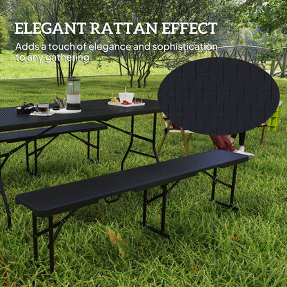 Folding Picnic Table and Bench Set, Rattan Effect Portable Camping Table and Chairs for Indoor Outdoor, Dining, Camping, Picnic, BBQ, Party