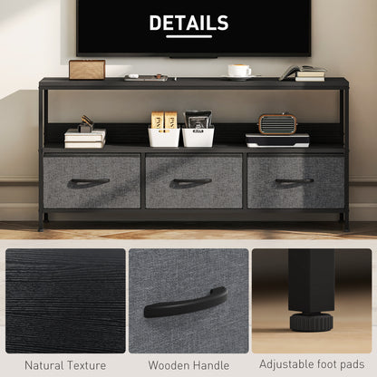 TV Stand Cabinet with 3 Foldable Drawers - Black