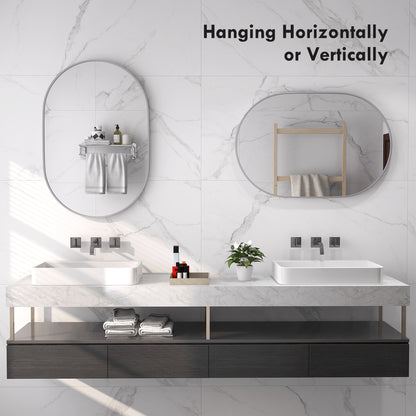Oval Bathroom Mirror, Modern Wall-mounted Vanity Mirror with Aluminium Frame for Living Room, Entryways, Horizontal or Vertical, 60 x 90cm, Silver