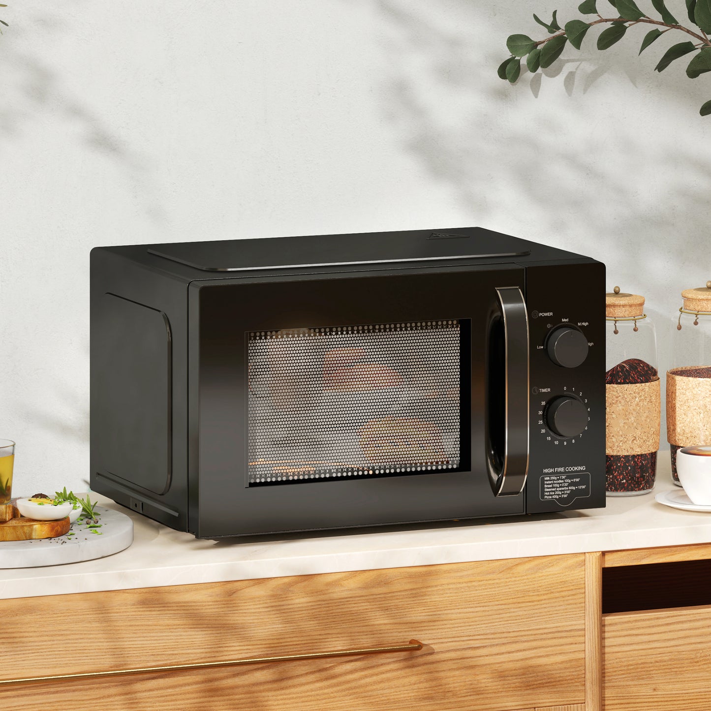 23L 800W Microwave Oven, Solo Manual Microwave with 5 Power Levels, Defrost, 60 Minutes Timer, Clock, Easy Clean, Small Black Microwave