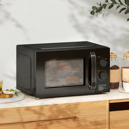 23L 800W Microwave Oven, Solo Manual Microwave with 5 Power Levels, Defrost, 60 Minutes Timer, Clock, Easy Clean, Small Black Microwave