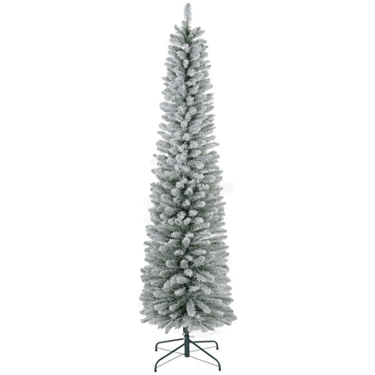 7ft Artificial Pencil Christmas Tree with 405 Snow Flocked Tips, Metal Base, Realistic Xmas Tree