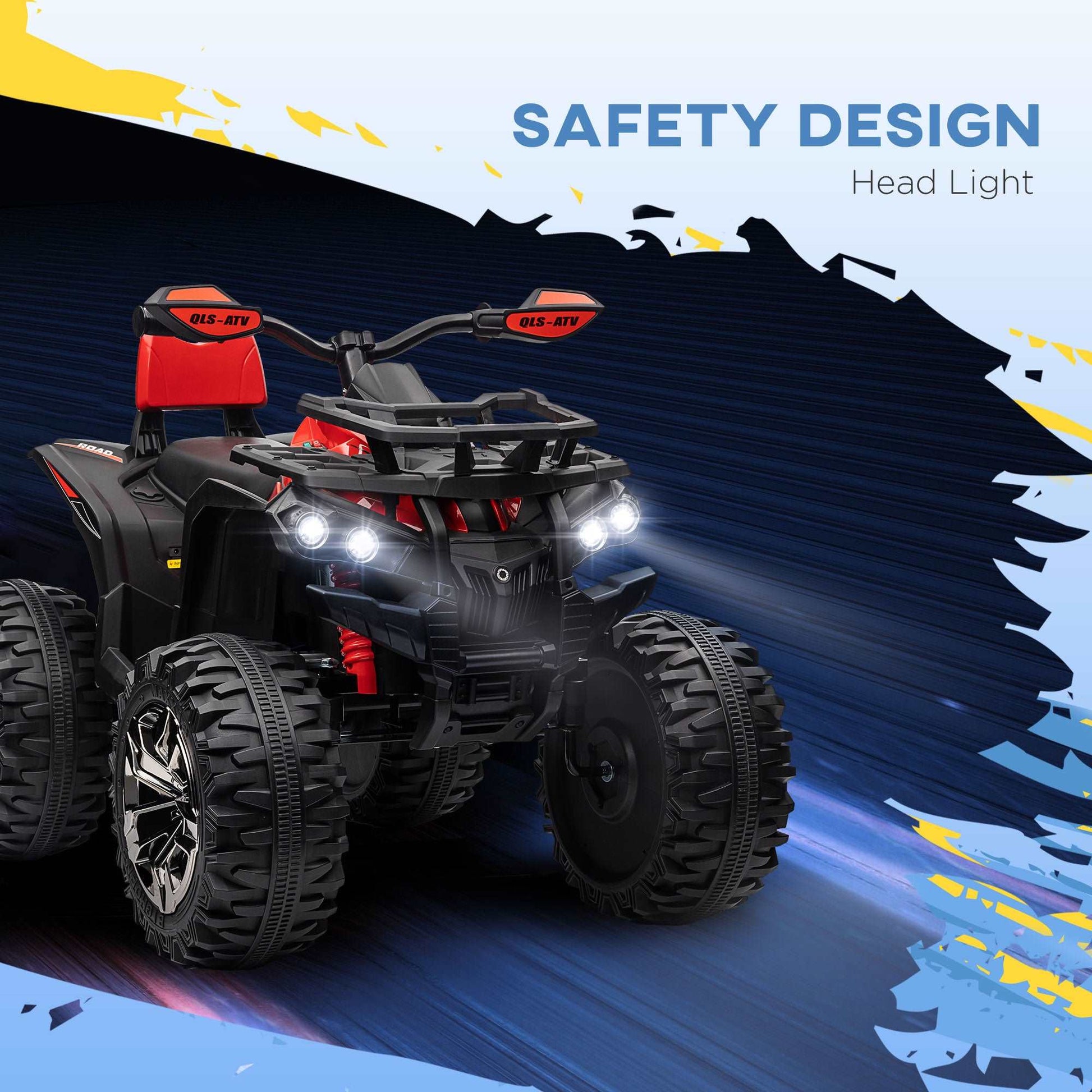 12V Quad Bike ATV with LED Lights, Music, Backrest, Forward, Backward
