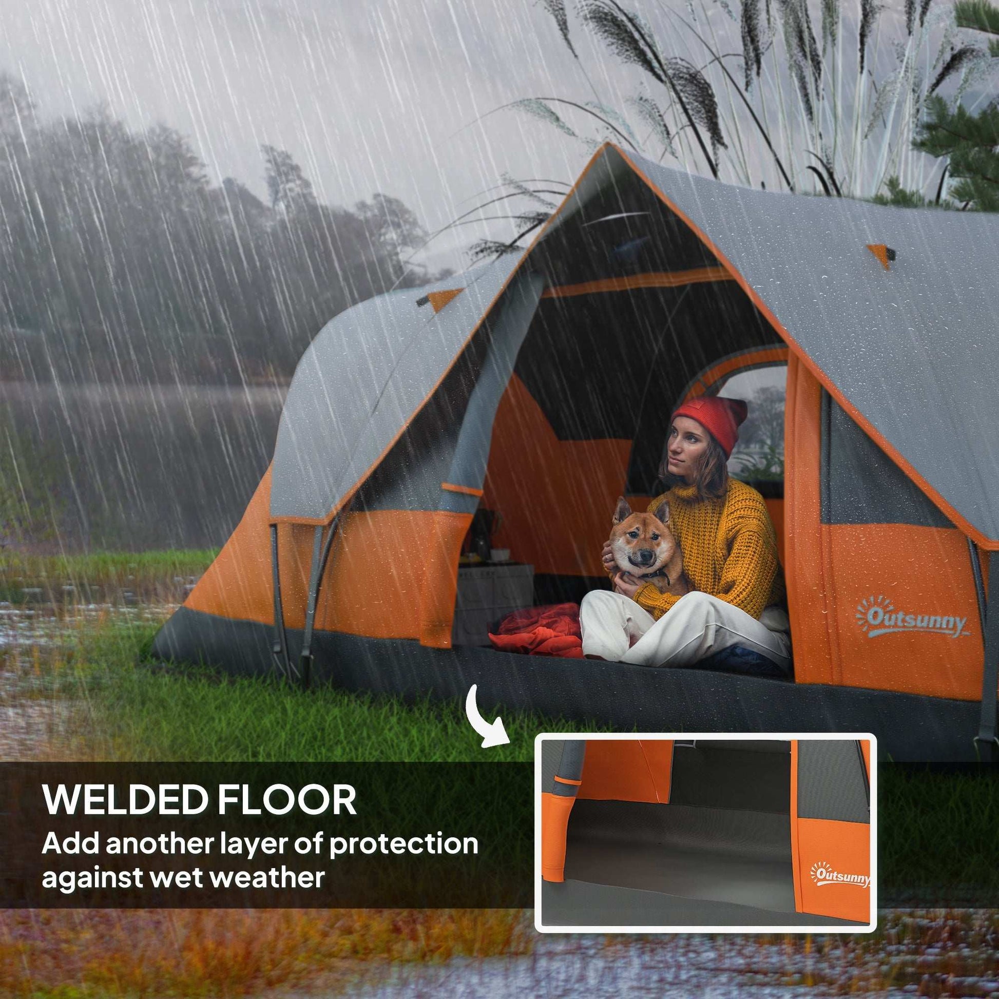 Outsunny 5-6 Man Dome Camping Tent - Orange