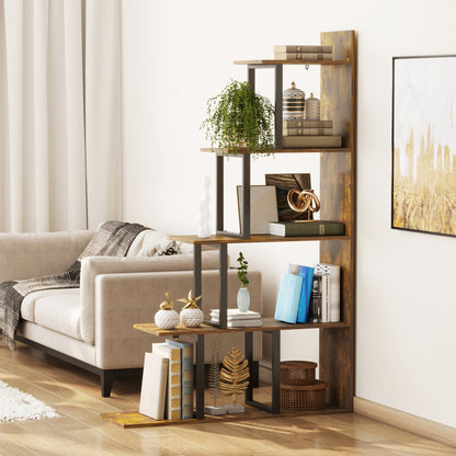 5-Tier Ladder Bookcase & Display Shelf | Anti-Tip | 80kg | Rustic Brown | 102x30x160cm