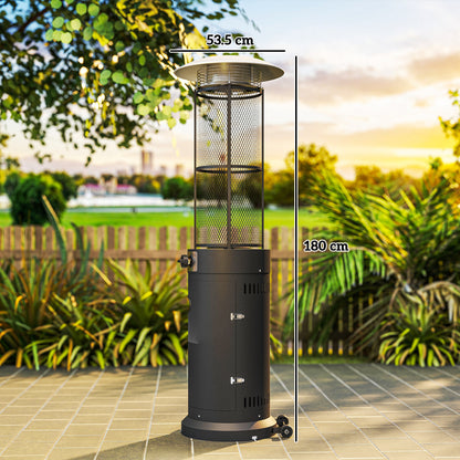 11 KW Freestanding Gas Patio Heater, Adjustable Outdoor Garden Propane Heater with Tip-Over Switch, Wheels, Pulse Ignition, Tank Room with Door