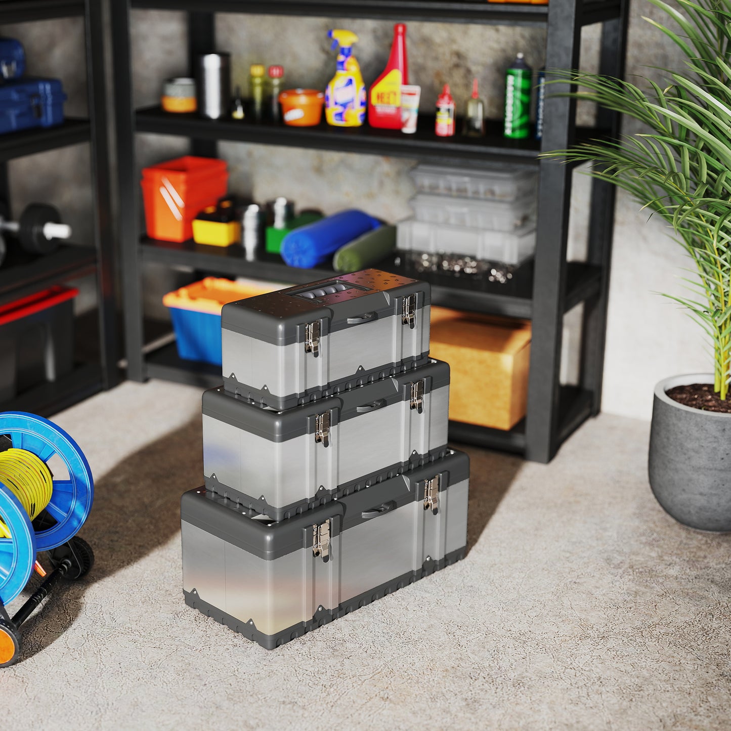 3 Pieces Stainless Steel Toolbox Set, 23"/ 19"/ 16"