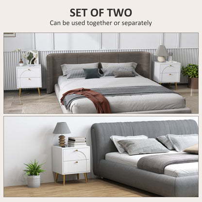 2-Drawer Bedside Table Set of 2 - White