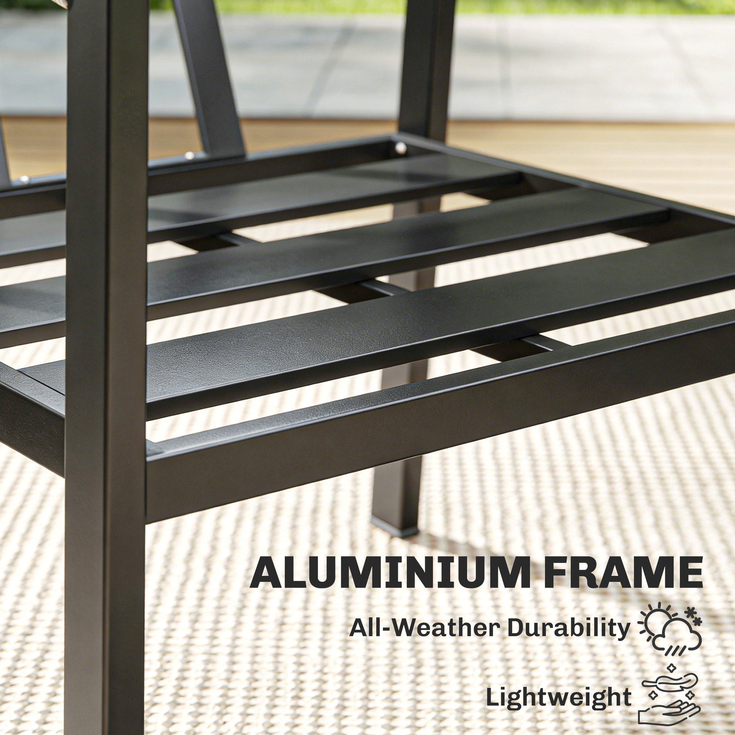 4-Seater Aluminium Garden Furniture Set | Loveseat, 2 Armchairs & Slatted Table | 10cm Cushions | Black