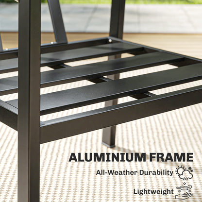 4-Seater Aluminium Garden Furniture Set | Loveseat, 2 Armchairs & Slatted Table | 10cm Cushions | Black