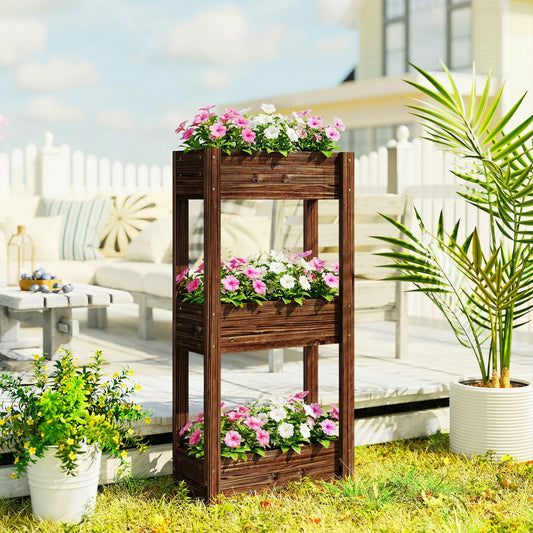 3-Tier Wooden Raised Planter, Raised Garden Bed on Legs with Drainage Holes and Bed Liner, Elevated Garden Planter