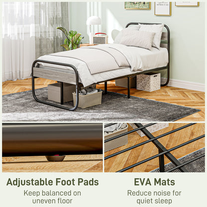 3ft Single Bed Frame, Industrial Style Metal Platform Bed Frame with Under Bed Storage, No Box Spring Needed, Easy Assembly, Grey