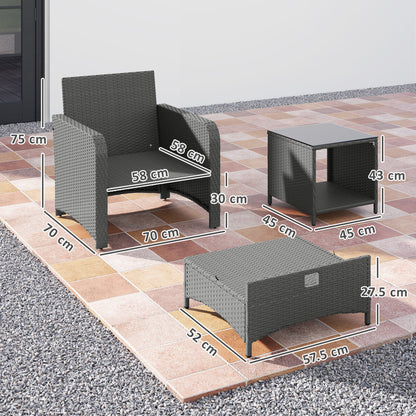 Five Piece Rattan Garden Furniture Set with 2-Tier Coffee Table and Ottomans  - Cream White