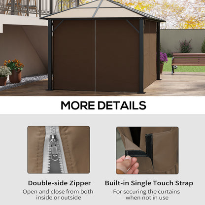 Set of 4 Gazebo Replacement Sidewalls | 100% Polyester | Double-Sided Zip | C-Rings & Hooks for Square, Rounded Beams & Sliding Rails | Each 352x205cm | Suits Most 3x4m Gazebos | Dark Brown