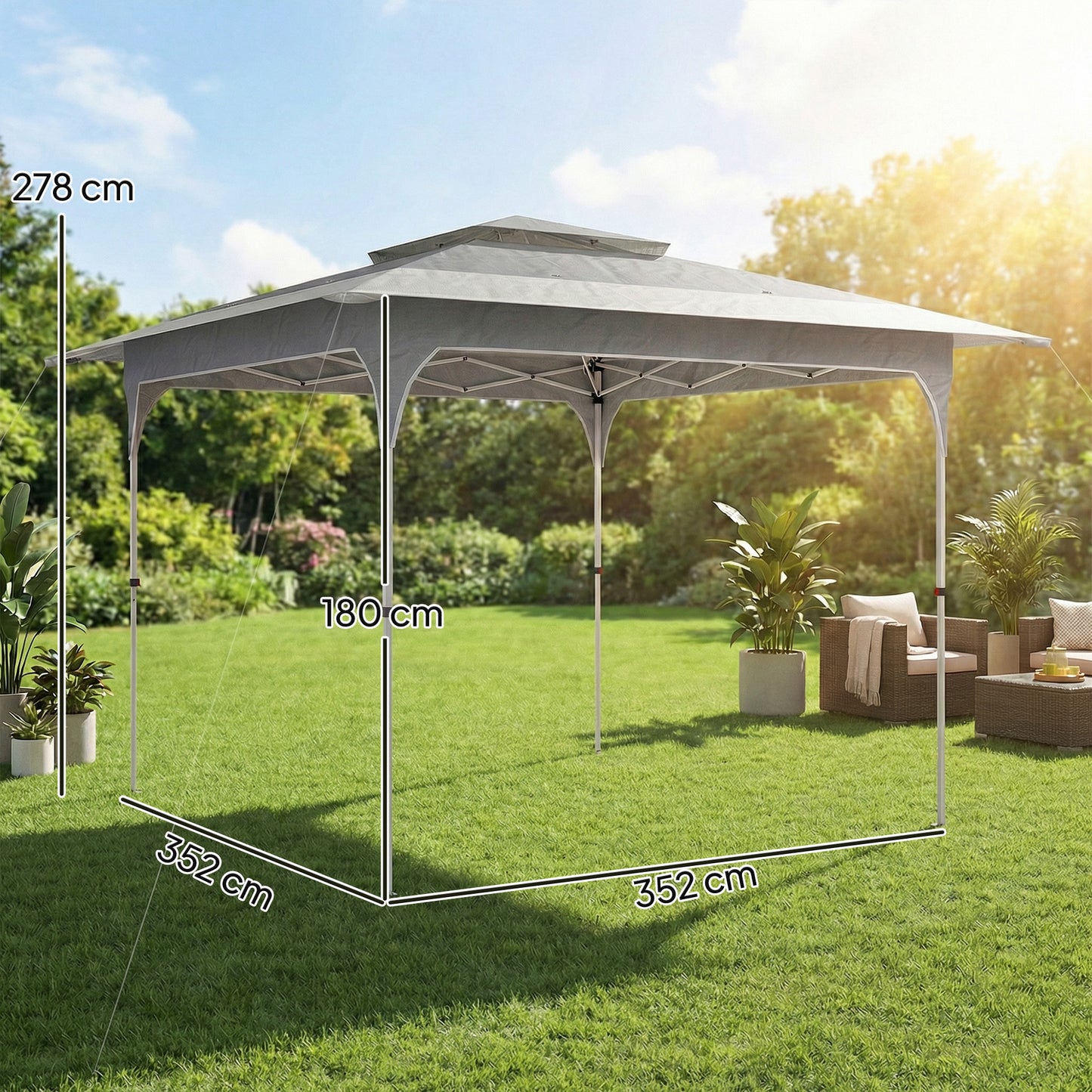 3.5x3.5m Pop Up Gazebo | One-Touch Setup | UPF50+ Double Tier 210D Oxford | 3 Height Settings | Wind Level 4-6 | Carry Bag | Dark Grey