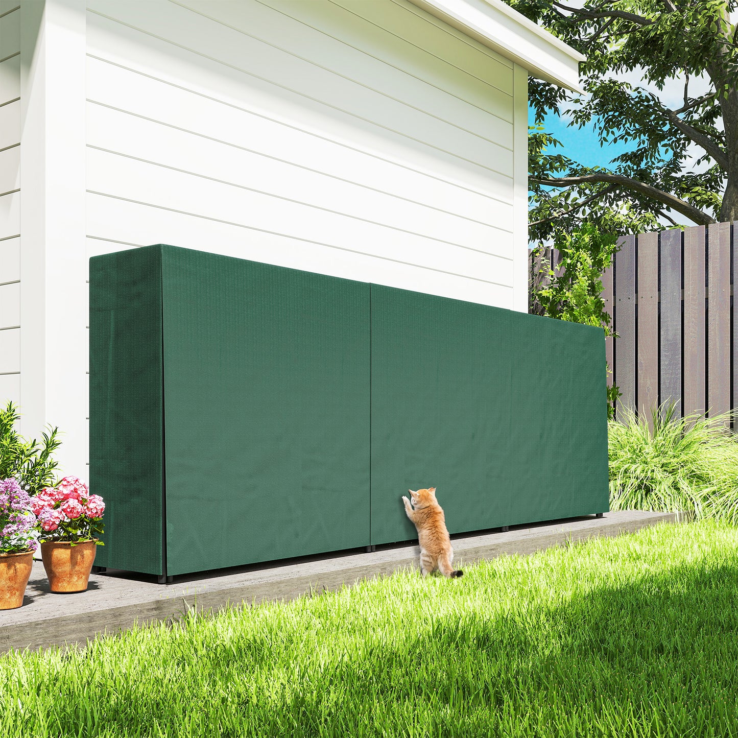 Firewood Rack with Waterproof Cover, Heavy Duty Metal Log Store Indoors, Log Storage Holder for Outdoor Indoor Fireplace, 300 x 36 x 99 cm, Dark Green