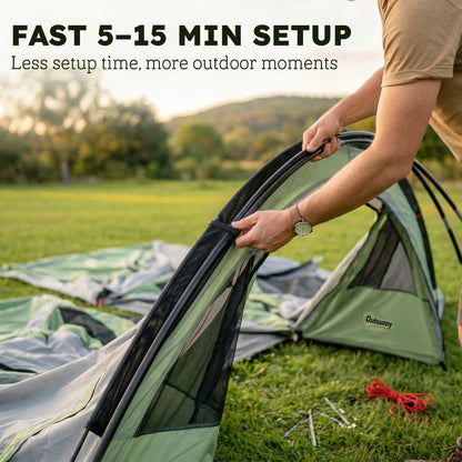 4-Person Family Camping Tent | 2 Rooms | Removable Divider | 3000mm Waterproof | Level 4 Wind Resistance | 7 Storage Pockets | Sets Up in 5-15 Mins | 565 x 370 x 200cm | Green & Grey