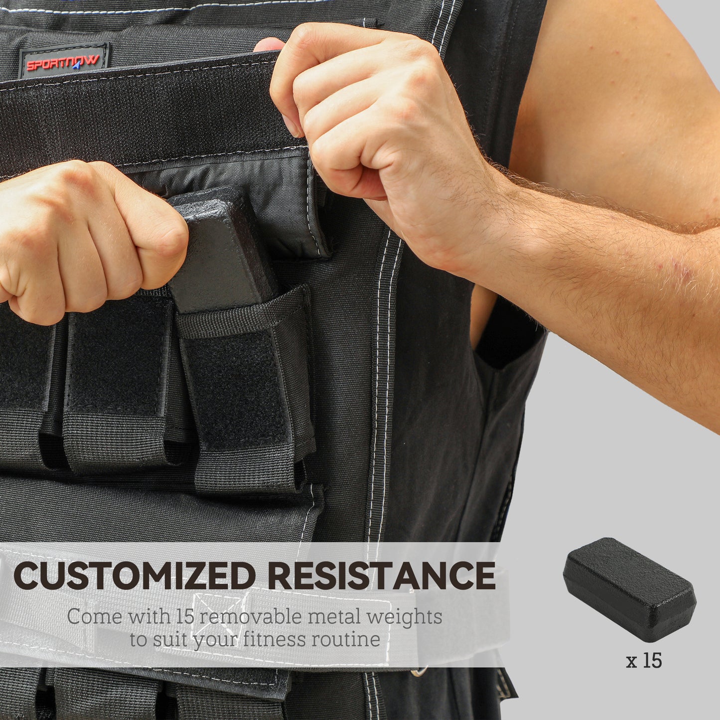 SPORTNOW 30KG Adjustable Weighted Vest with 30 Metal Weights, Adjustable Straps and Reflective Strips, for Men and Women Running Cardio