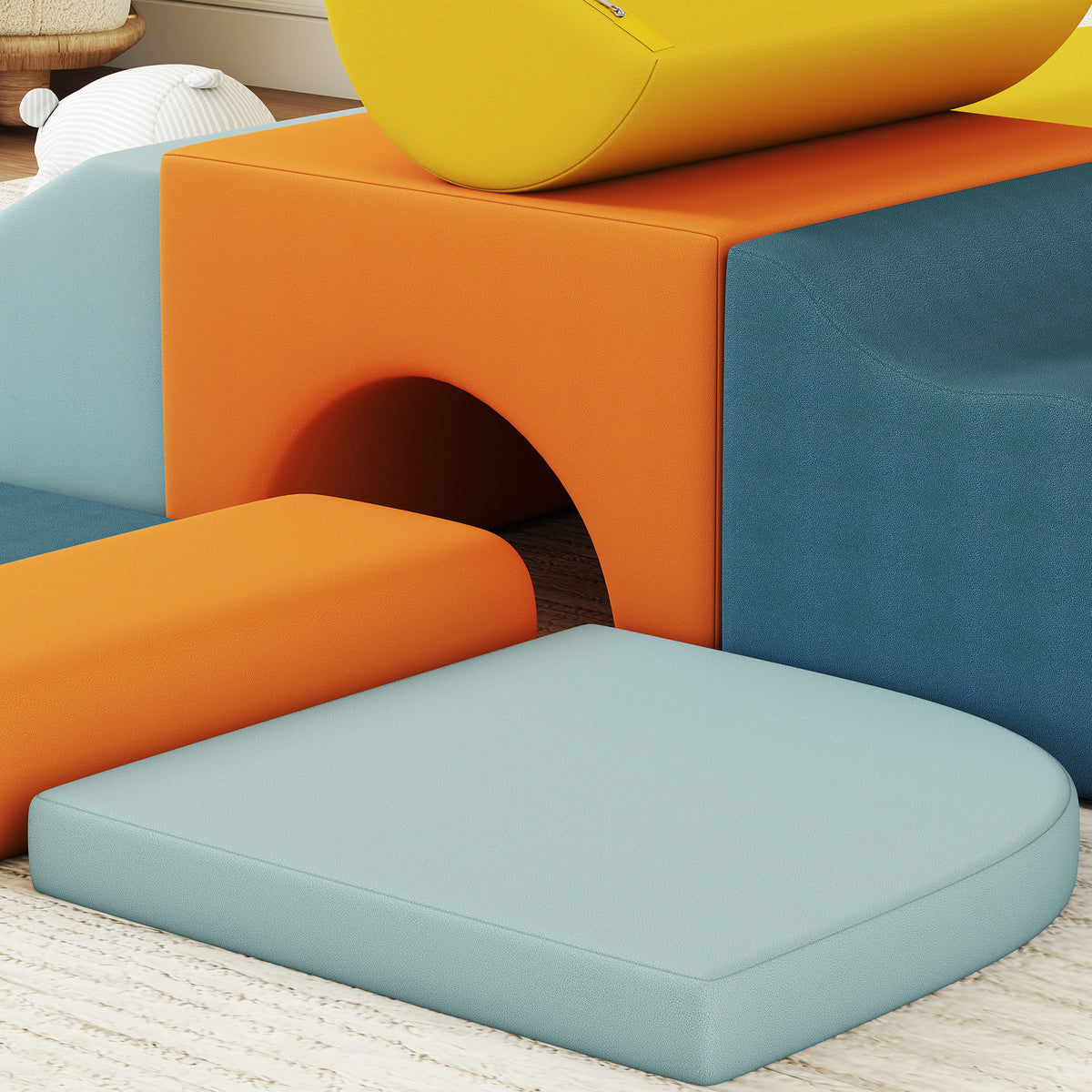 AIYAPLAY 9-Piece Soft Play Set | Multicoloured Foam Climbing & Crawling Blocks | Removable Machine-Washable Velvet Covers