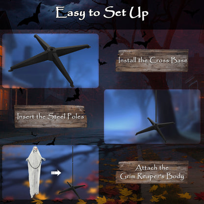 183 cm Life Size Halloween Animated Skeleton Grim Reaper with Glowing LED Eyes, Scary Halloween Decorations, Battery Operated, Indoor Party Props