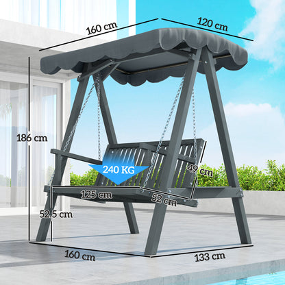 2-Seater Garden Swing Seat with Canopy | Larch Wood Frame | UV-Resistant | 240kg | Grey