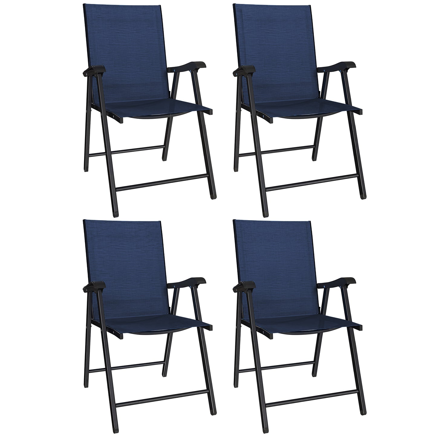 Set of 4 Folding Garden Dining Chairs | 60cm High Back | Curved Armrests | Texteline Fabric | 120kg | No Assembly | Navy Blue