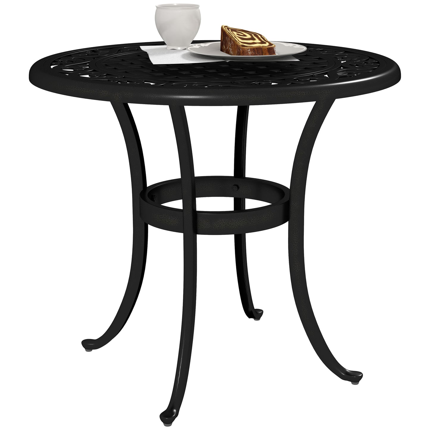 60cm Round Cast Aluminium Garden Side Table | Decorative Cut-Out Top | Curved Legs | 60kg | Black