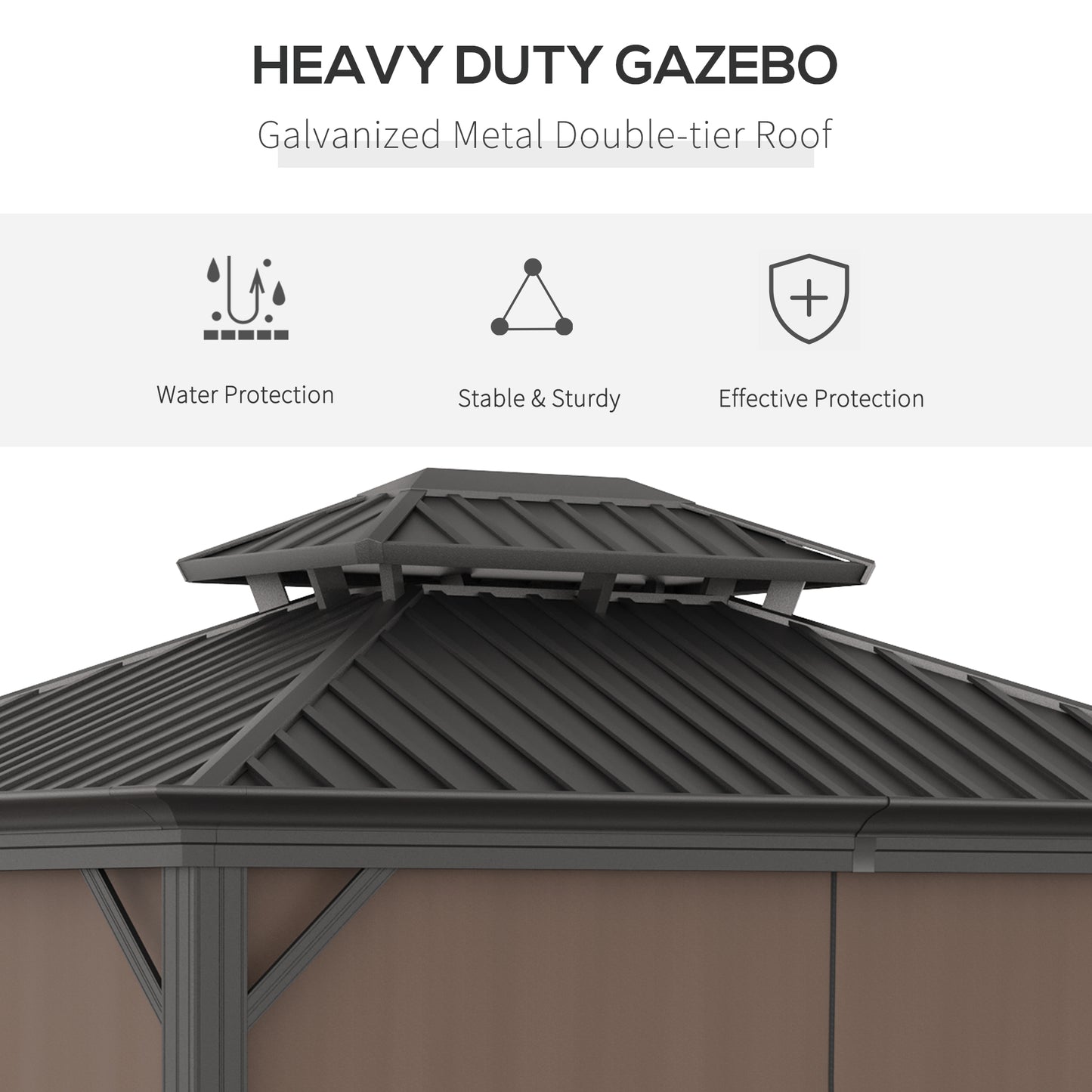 Outsunny 3.65 x 3m Aluminium Hardtop Gazebo With Accessories - Brown