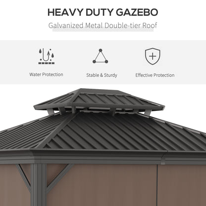 Outsunny 3.65 x 3m Aluminium Hardtop Gazebo With Accessories - Brown