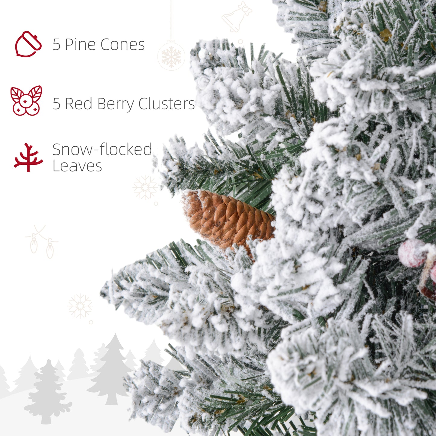 60cm Pre-Lit Christmas Wreath for Front Door with LED Lights, Pine Cones and Red Berries, Flocked Winter Wreath for Windows, Wall Decoration, Green