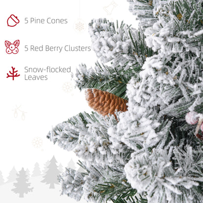 60cm Pre-Lit Christmas Wreath for Front Door with LED Lights, Pine Cones and Red Berries, Flocked Winter Wreath for Windows, Wall Decoration, Green