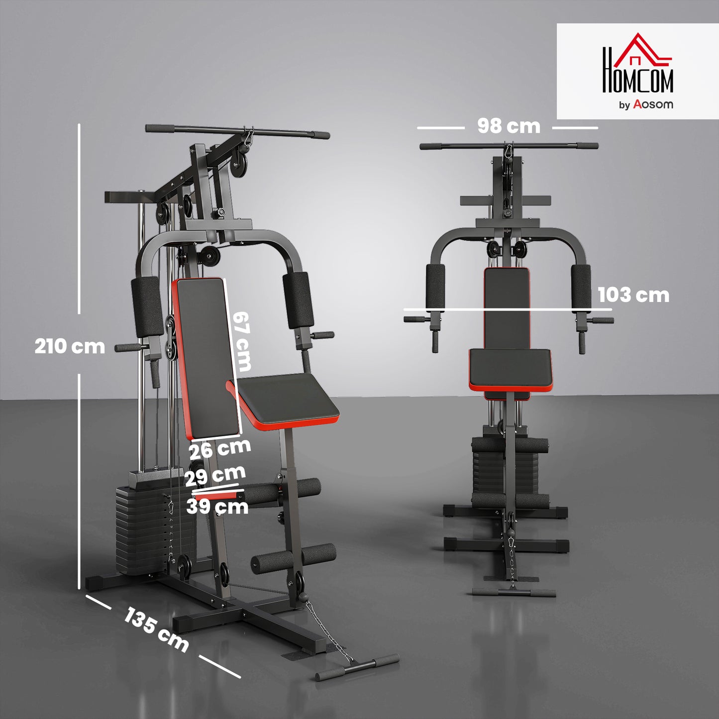 Home Multi-Gym Station | 65kg Weight Stack | Pec Fly | Lat Pulldown | Leg Curl & Extension | Black | 110kg Max