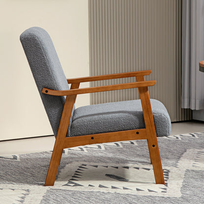 Armchair W/ Wide Seat, Boucle Thick Padded Occasional Accent Chair, Solid Wood Frame for Living Room Bedroom Home Office Reception