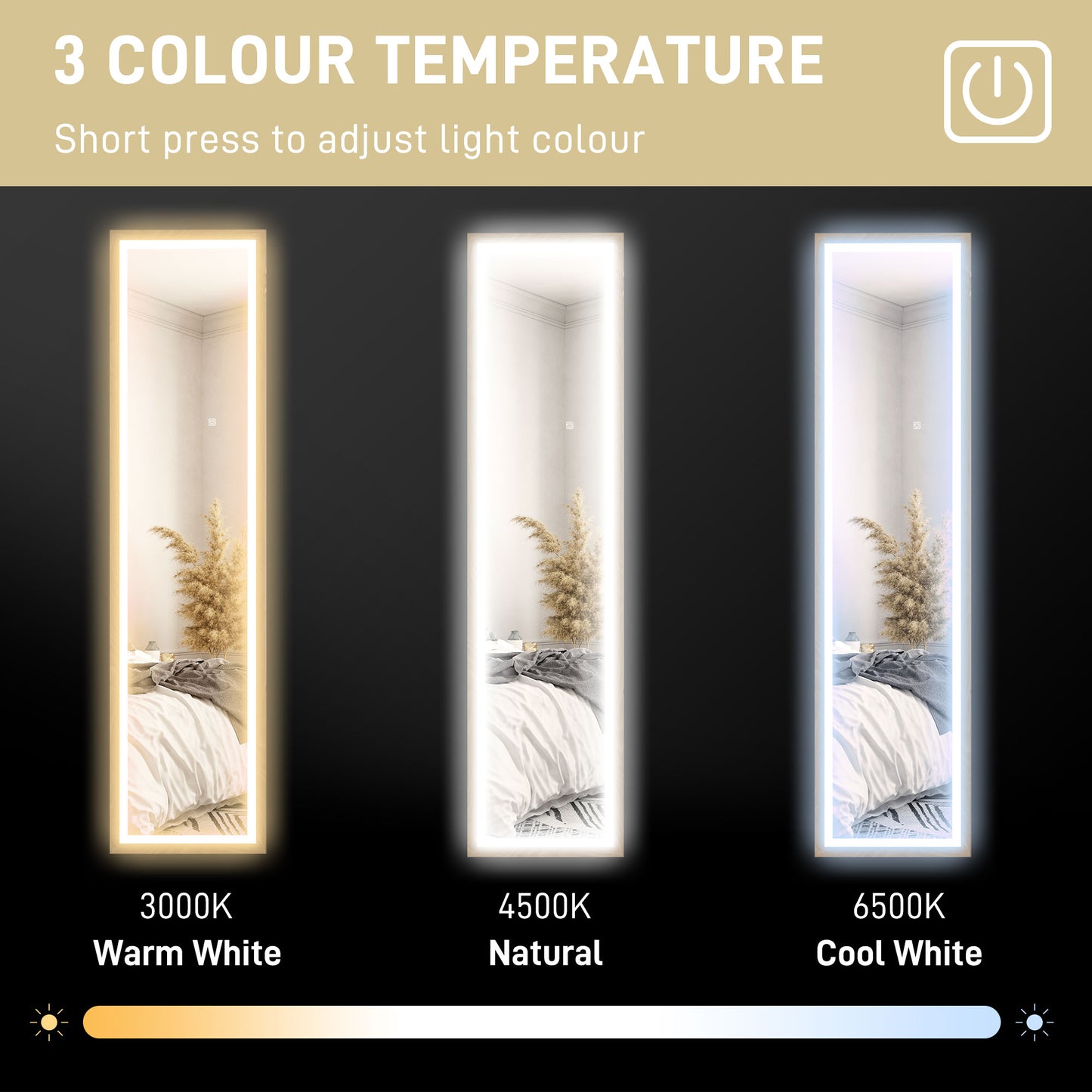 Full Length Mirror, with Adjustable Outer Light, Oak