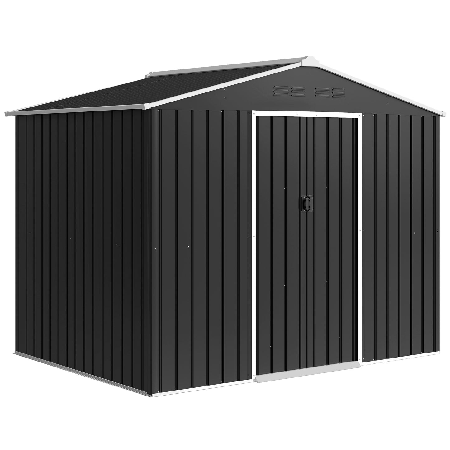 Large Galvanised Steel Garden Storage Shed | Double Sliding Door | 4 Ventilation Slots | Sloped Roof | 20kg/m² Snow Load | 236x171x191cm | Bikes Scooters Tools & Bins | Dark Grey