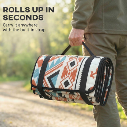200x200cm Picnic Blanket & Beach Mat | Water-Repellent Oxford Base | 1cm Padding | Integrated Strap | 3-4 People | Mix-Colour