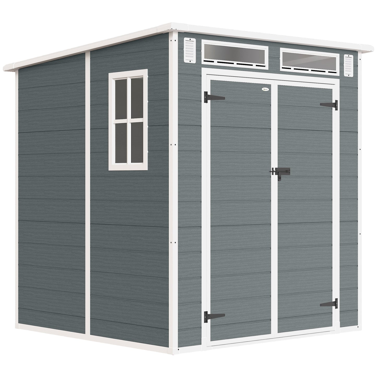 PP & Aluminium Garden Storage Shed with Floor | 3 Windows | Dual Vents | Double Doors | Lock & Keys | UV-Resistant | Water-Repellent | 40kg/m² Snow Load | 182x182x196cm | 2.89m² | Tools Bikes & BBQ | Grey