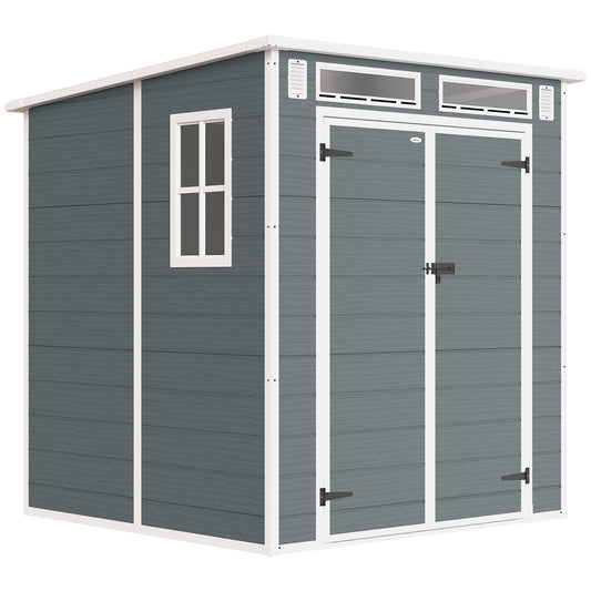 PP & Aluminium Garden Storage Shed with Floor | 3 Windows | Dual Vents | Double Doors | Lock & Keys | UV-Resistant | Water-Repellent | 40kg/m² Snow Load | 182x182x196cm | 2.89m² | Tools Bikes & BBQ | Grey