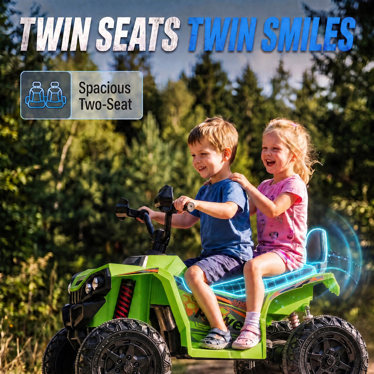 24V 2-Seater Electric Ride-On ATV Quad Bike | 4-6 km/h Forward & Reverse | 70-Minute Battery | 50 kg Capacity | Ages 3-8 | Green, Pink or Black