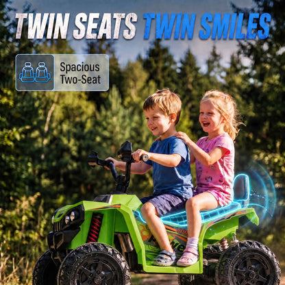 24V 2-Seater Electric Ride-On ATV Quad Bike | 4-6 km/h Forward & Reverse | 70-Minute Battery | 50 kg Capacity | Ages 3-8 | Green, Pink or Black