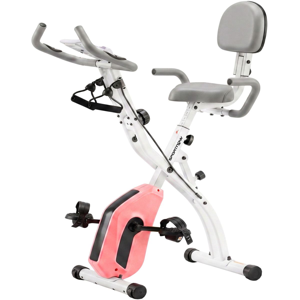 4-in-1 Folding Exercise Bike | Upright & Recumbent | Resistance Bands | Bluetooth Zwift & Kinomap | 8-Level Magnetic Resistance | 40dB | LCD Display | 120kg | Folds to 53.5x48x135cm | Pink