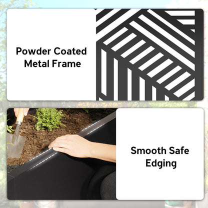 Metal Raised Garden Bed with Geometric Slatted Trellis & Privacy Screen | Powder-Coated | 20L Soil Capacity | 30kg Max | Patio Balcony & Garden | 61x23x113cm | Black