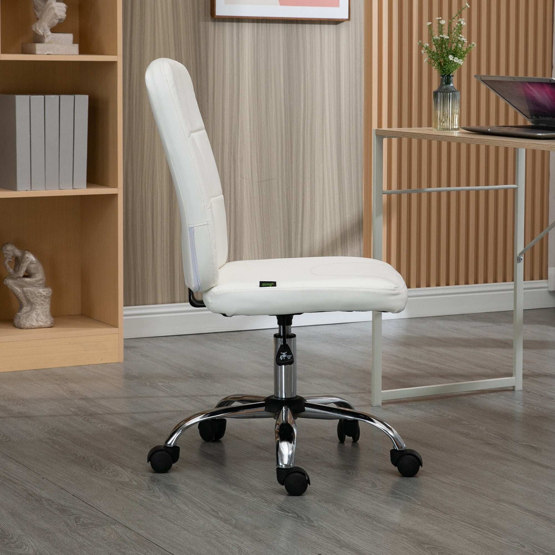 Vinsetto Armless Office Chair Faux Leather Desk Chair with Adjustable Height White
